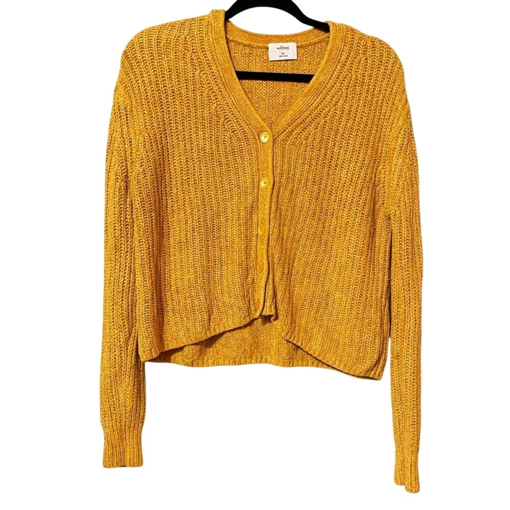 Wilfred Aritzia Orange Chunky Knit Boxy Fit Cardigan Sweater Womens XXS Cozycore